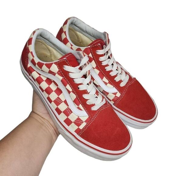 Vans Unisex Red Old Skool Checkerboard Suede Low Top Skate Sneakers M5.5/W7 - Picture 10 of 11